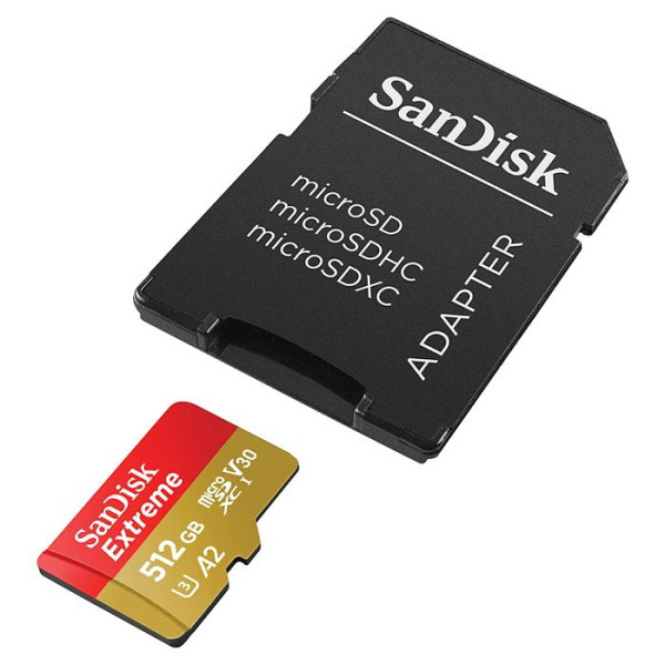 SANDISK Extreme microSDXC 512GB Class 10 UHS-I U3 V30 A2 4K UHD SD adapter SDSQXAV-512G-GN6MA spominska kartica