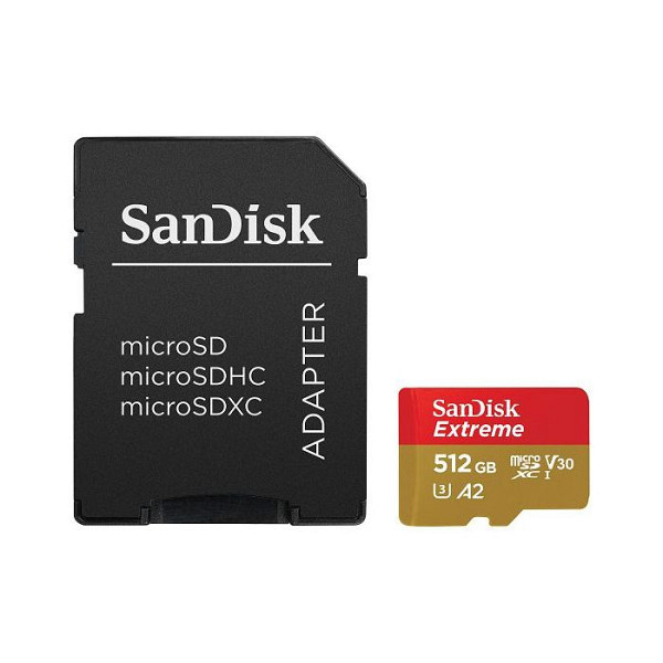 SANDISK Extreme microSDXC 512GB Class 10 UHS-I U3 V30 A2 4K UHD SD adapter SDSQXAV-512G-GN6MA spominska kartica