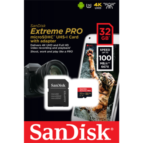 SANDISK Extreme PRO microSDXC Class 10 UHS-I U3 V30 A1 32GB (SDSQXCG-032G-GN6MA) spominska kartica