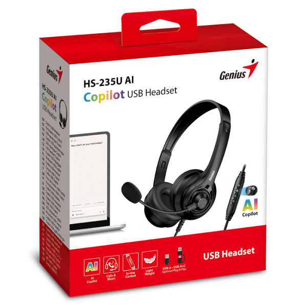 Slušalke Genius HS-235U AI,Black,USB A+C