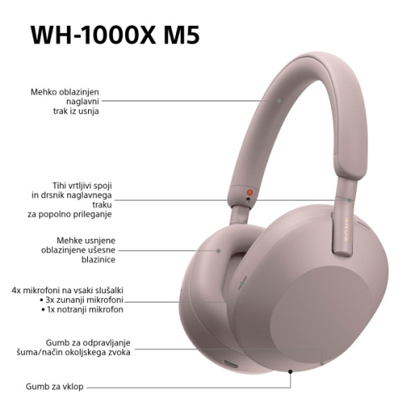 SONY BT slušalke WH1000XM5P roza