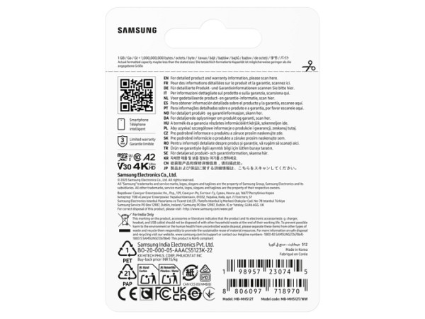 Spominska kartica Samsung T9, micro SDXC, 512GB, U3, V30, A2, UHS-I, 200 MB/s