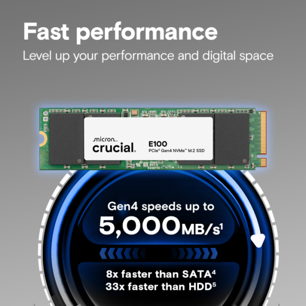 SSD 1TB M.2 80mm PCI-e 4.0 x4 NVMe, CRUCIAL E100 (CT1000E100SSD8)