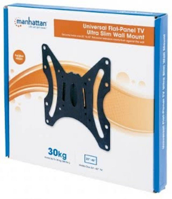Stenski fiksni TV nosilec 23''-42'' MANHATTAN, 30kg, črne barve, ultra tanek