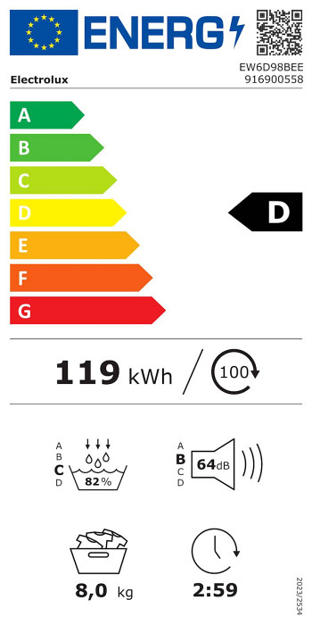 Sušilni stroj Electrolux EW6D98BEE, 8 kg, toplotna črpalka