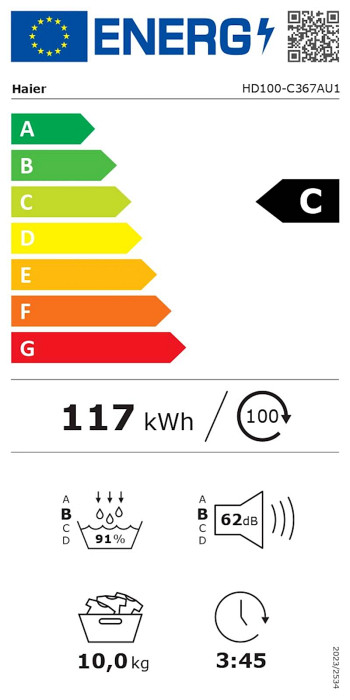 Sušilni stroj HAIER HD100-C367AU1-S, 10 kg, C