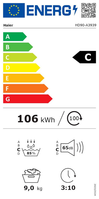 Sušilni stroj HAIER HD90-A3939-S, 9kg, (inverterski s toplotno črpalko)