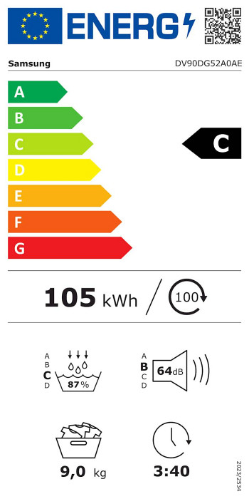 Sušilni stroj SAMSUNG DV90DG52A0AELE, 9kg