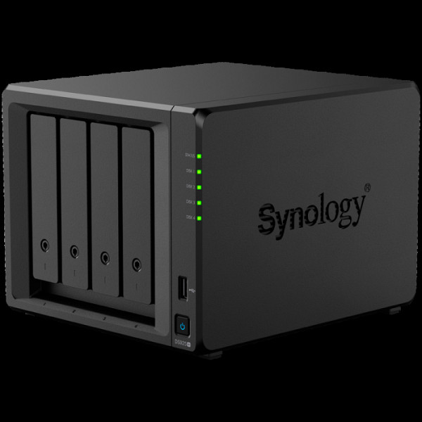 Synology DiskStation DS925+ Tower, 4-Bays 3.5'' SATA HDD/SSD, 2 x M.2 2280 NVMe SSD slot, CPU AMD Ryzen V1500B 4-core 2.2 GHz, 4 GB DDR4 ECC SODIMM, 2x RJ-45 2.5 GbE LAN Port; 2x USB 3.2; 1 xUSB Type-C expansion port; 2.26 kg; 3yr warranty