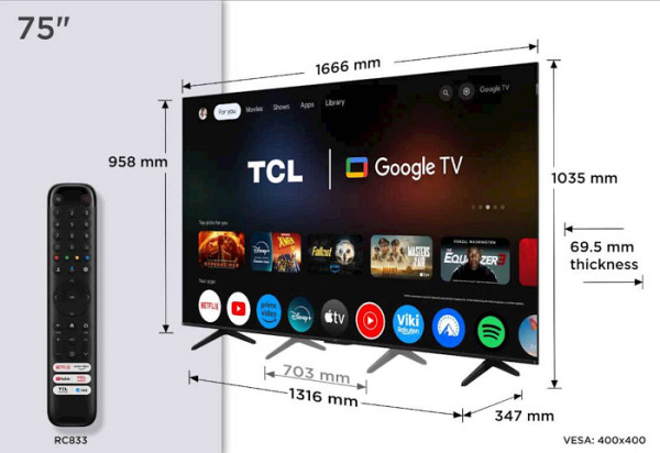 TCL 4K QLED TV 75P71K, Google TV, Dolby Vision & Atmos