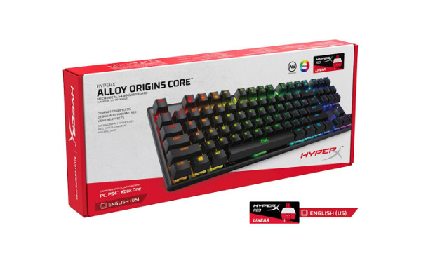 Tipkovnica HP HyperX Alloy Origins Core RGB, mehanična, HyperX Red Switch, linear, US