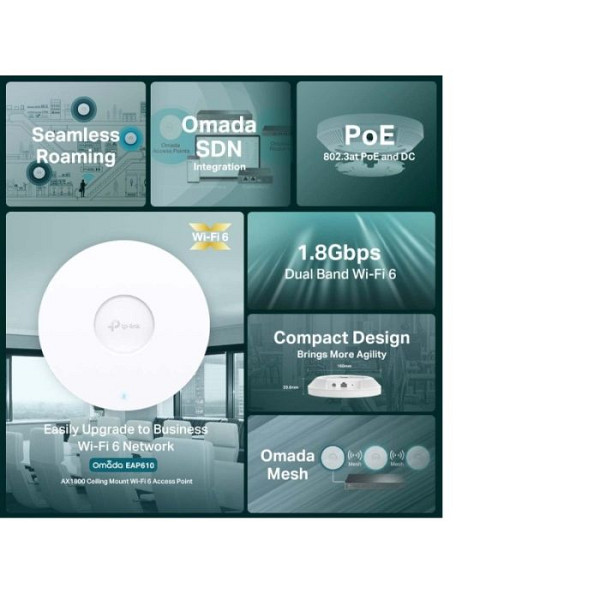 TP-LINK EAP610 AX1800 Wi-Fi Dual-band stropna brezžična dostopna točka-AP