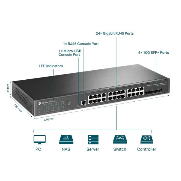 TP-LINK JetStream SG3428X 28-port 24x Gigabit RJ45 4x 10GE SFP+ L2+ Managed mrežno stikalo switch