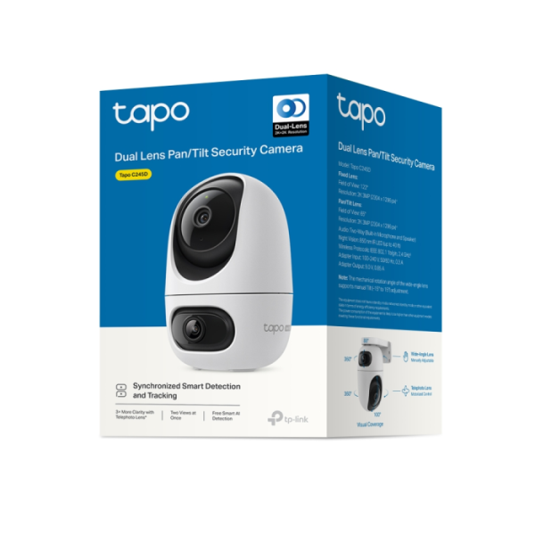 TP-LINK Tapo C245D Dual Lens 3MP 2K QHD 360° WiFi bela notranja nadzorna kamera