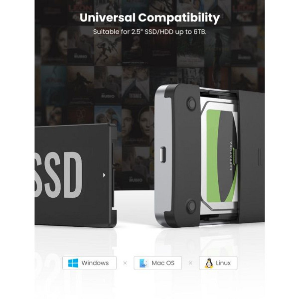 Ugreen 2.5 SATA ohišje za disk srebrn - box