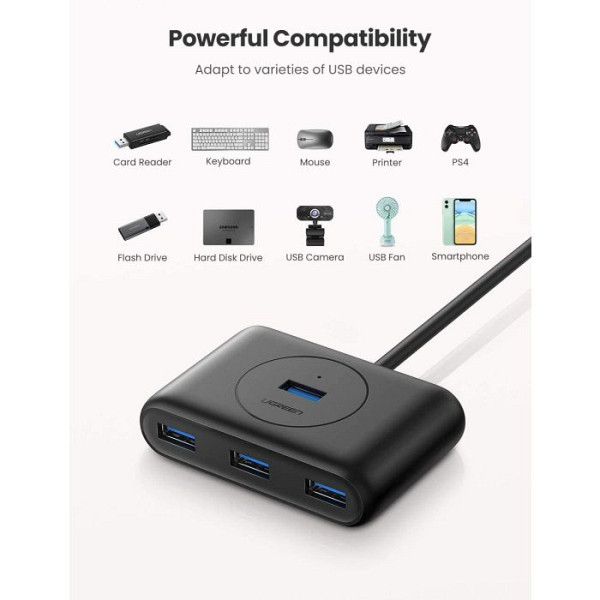 Ugreen USB 3.0 4 Ports Hub črn 1m - box