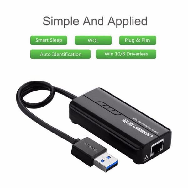 Ugreen USB 3.0 hub na 3x USB A in RJ45 - box