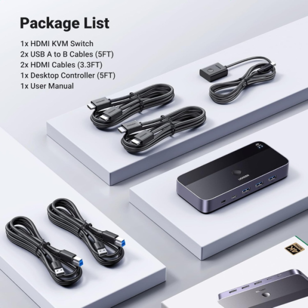 Ugreen USB 3.0 KVM stikalo za 1 monitor in 2 računalnika
