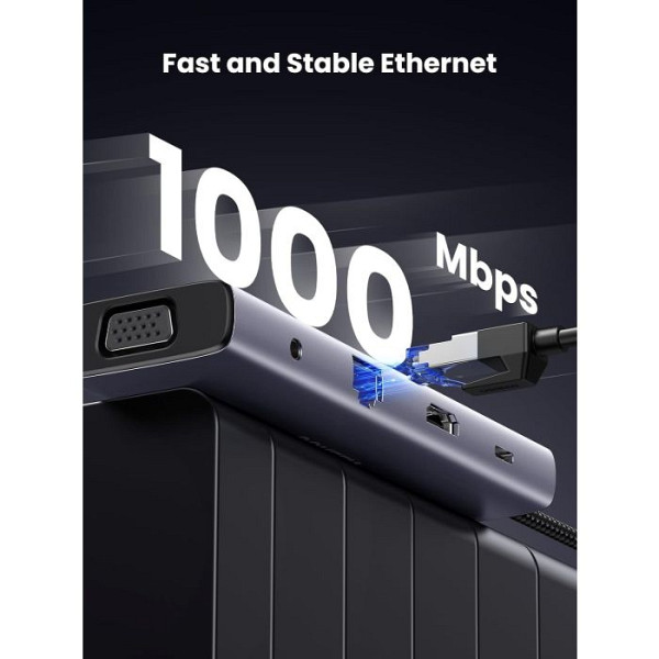 UGREEN USB C Hub, 10-v-1 USB-C z dvojnim izhodom za zaslon 4K HDMI & VGA, 100W PD