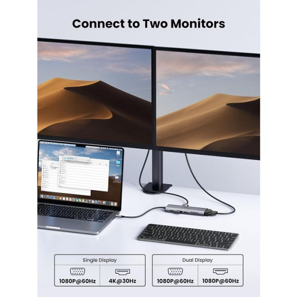 UGREEN USB C Hub, 10-v-1 USB-C z dvojnim izhodom za zaslon 4K HDMI & VGA, 100W PD