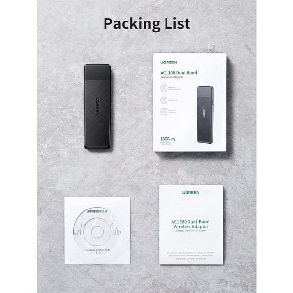 Ugreen USB WiFi adapter AC1300, 1300Mbps 802.11 Dual Band