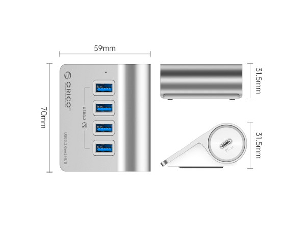 USB-C hub s 4 vhodi, 4x USB-A 3.2 Gen1, 5Gbps, ALU, ORICO M3U4-05