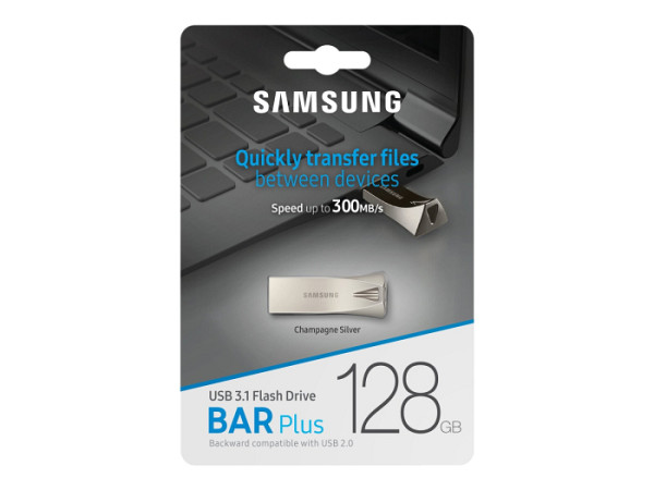 USB ključek Samsung BAR Plus, 128GB, USB 3.1 400 MB/s, srebrn