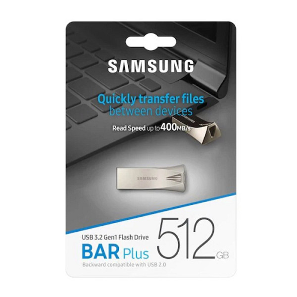 USB ključek Samsung BAR Plus, 512GB, USB 3.2 400 MB/s, srebrn