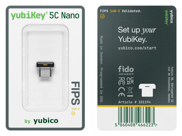 Varnostni ključ Yubico YubiKey 5C Nano FIPS (140-3), USB-C