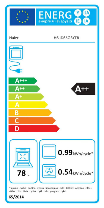 Vgradna pečica HAIER H6 ID65G3YTB, A++, črna