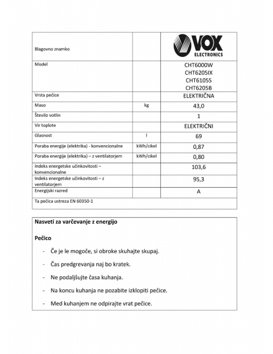 VOX steklokeramični štedilnik CHT 6205IX (4x steklokeramika)